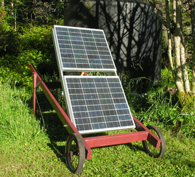 Solar panels on handmade wheeled cart