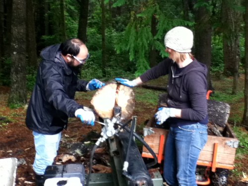 Splitting wood the easier way.