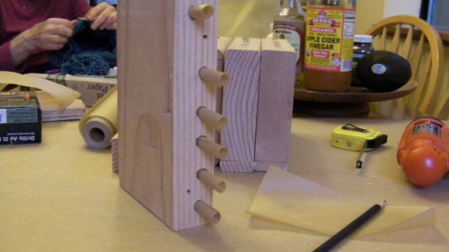 Assembly on kitchen table.  My wife is knitting a bee hive hat...how appropriate.