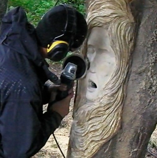 Sanding the cheeks...give her good cheek bones, Brian!