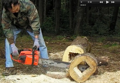 Shigeo cuts the top to use as a possible quilt box