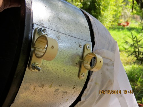 Pipe hangers to attach a length of bamboo.