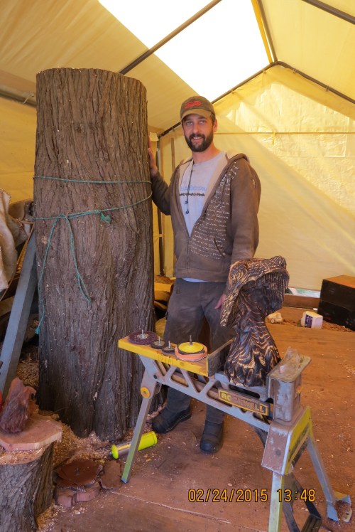 February 24...I visited Brian Vorwaller today.  I just wanted to see the log standing upright.  He thinks he can start on it next week.