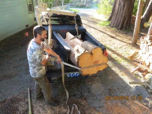 Making sure it's good and secure before driving to the wood shop.