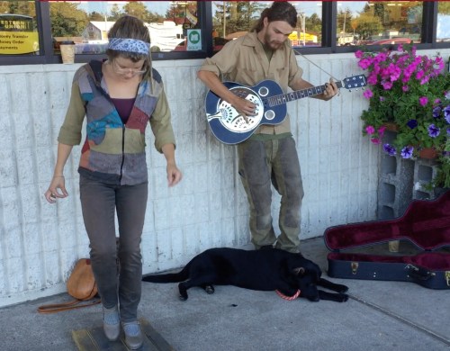 June 19...Unidentified street performers provide the perfect background music for the bee gathering poppy pollen video.